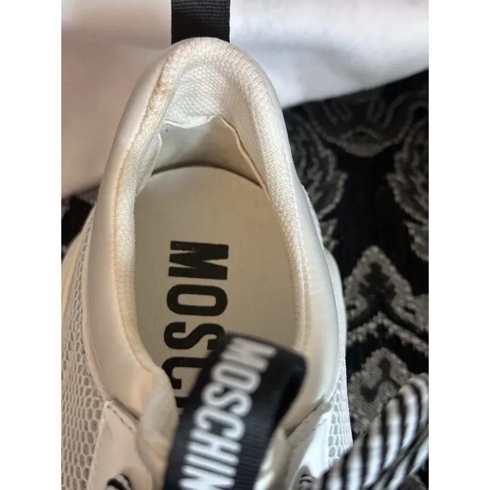 Moschino Shoes Womens 7 Teddy Bear Sneakers White Grey‎ Chunky Designer Mesh Box